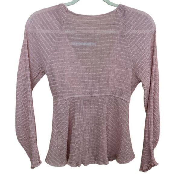 Dusty Pink Patterned Long Sleeve Tie Top Blouse M - Picture 2 of 4